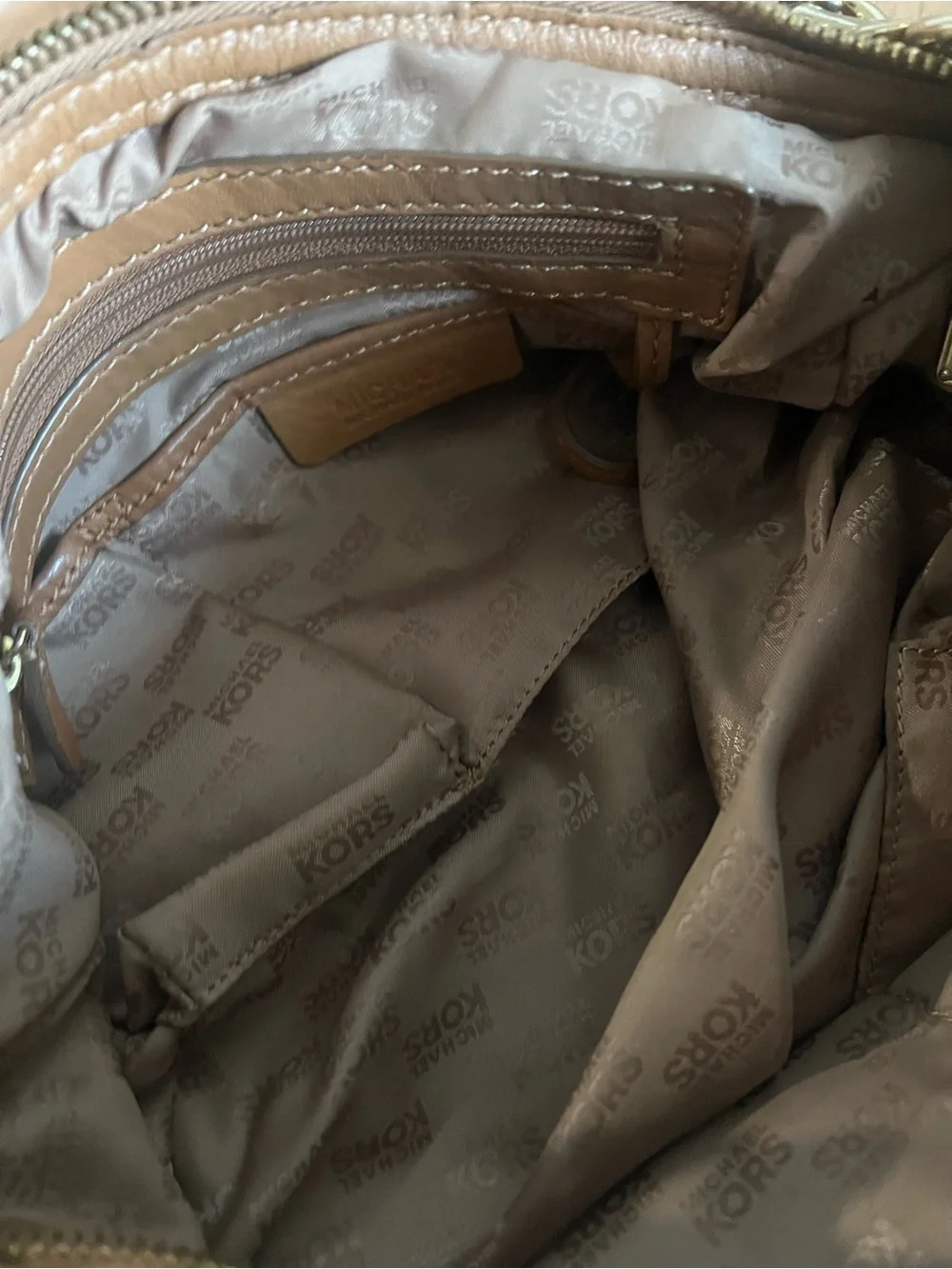Michael Kors Women's Taupe Leather Shoulder Bag with Chain Strap